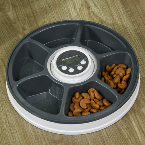Automatic Pet Feeder w/ Digital Timer Six-Meal Food Dispenser Trays White