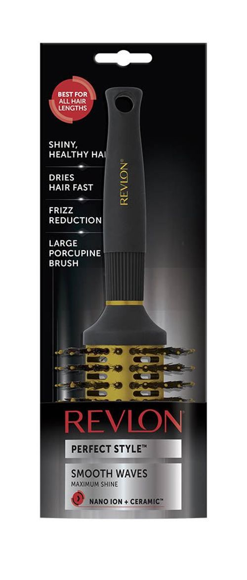 Revlon Ionic Ceramic Smooth Waves Large Round Barrel Blow Dry Hair Brush Nano Anti Bacterial Technology