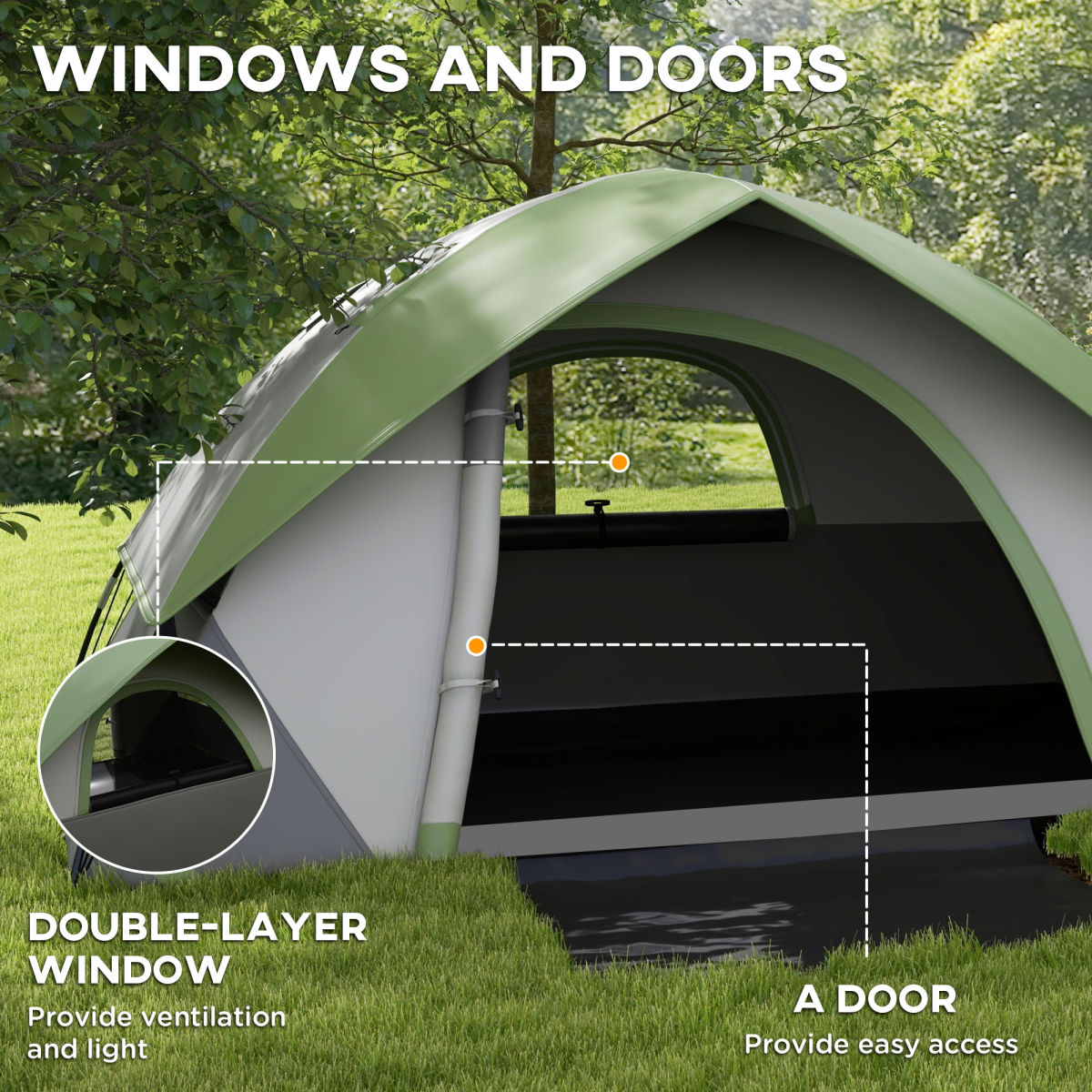 Outsunny 2  Man Camping Tent with Sewn-in Groundsheet, 3000mm Waterproof, Green