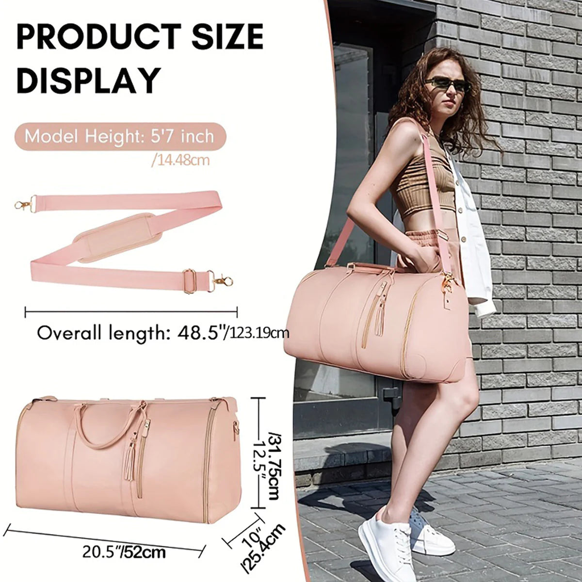Leather Travel Folding Duffle Bag for Unisex