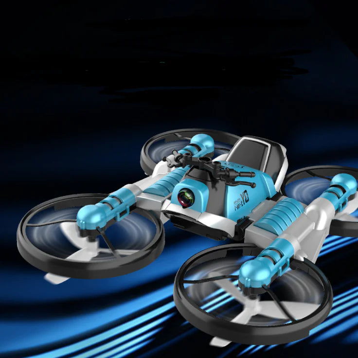 Blue and gray drone on a dark background