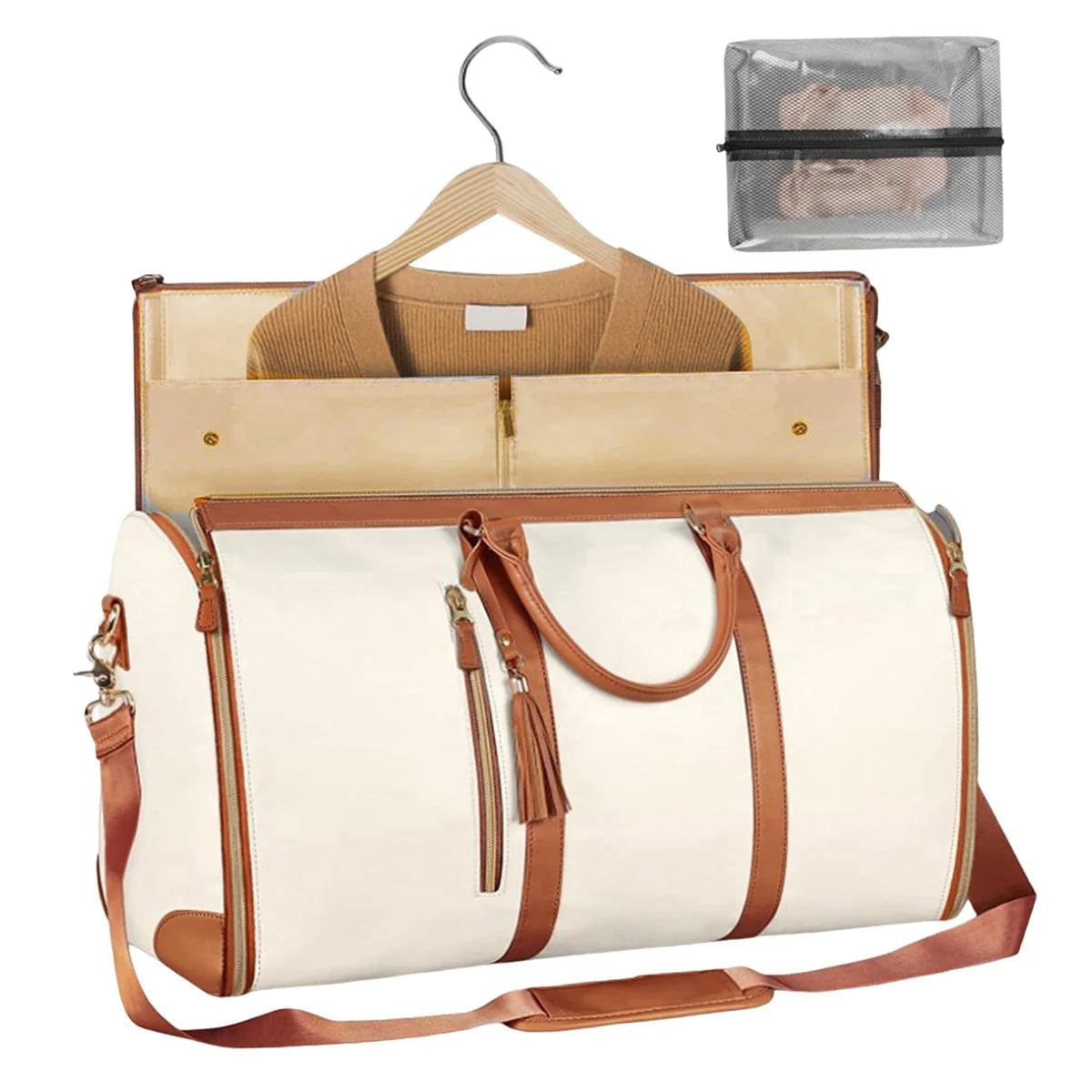 Leather Travel Folding Duffle Bag for Unisex