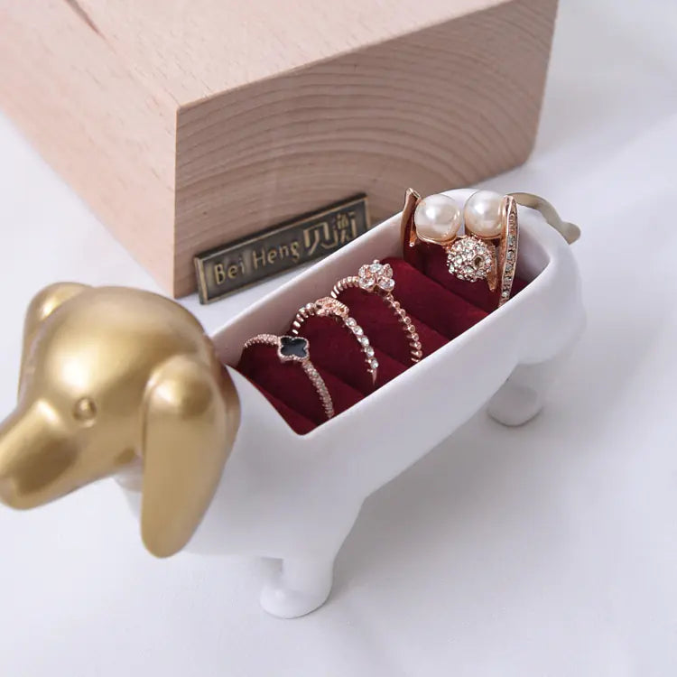 Jewelry box with rings on a white surface
