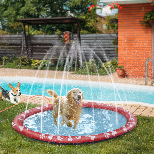 170cm Splash Pad Sprinkler for Pets Dog Bath Pool Non-slip Outdoor Red Pawhut