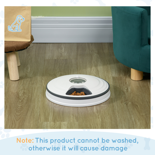 Automatic Pet Feeder w/ Digital Timer Six-Meal Food Dispenser Trays White