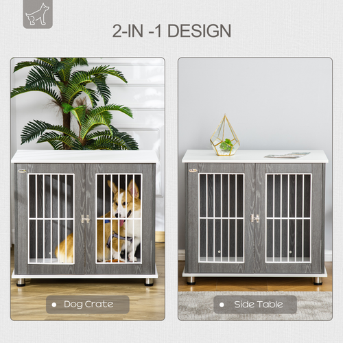 Modern Dog Crate Pet Kennel Cage w/ Lockable Door - Grey & White Pawhut