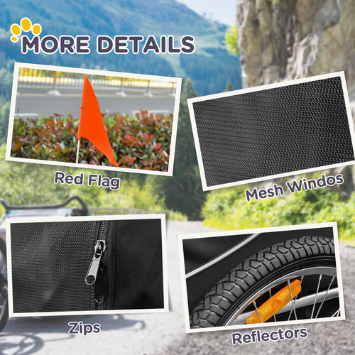 Pet Bicycle Trailer Dog Cat Bike Carrier Water Resistant Travel Steel Black