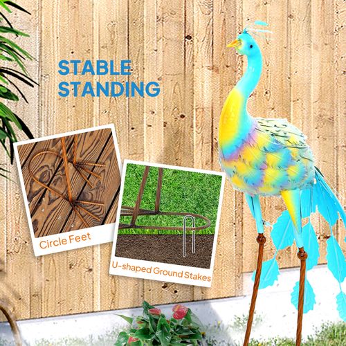 Outsunny Peacock Garden Statue, Metal Garden Gift with Stakes, Multi-Colour