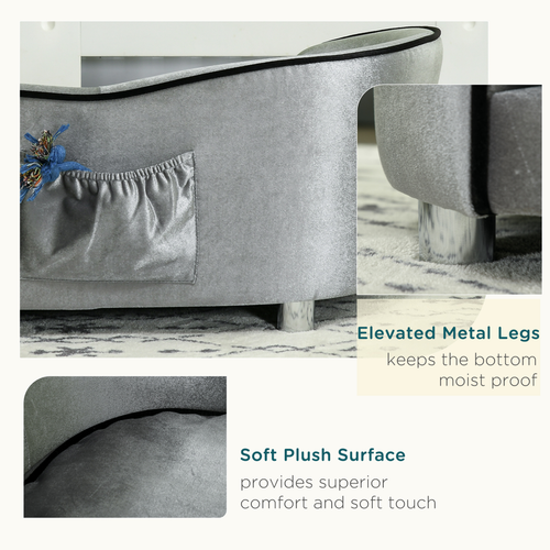 Modern Dog Sofa Couch Puppy Bed Kitten Lounge w/Storage Pocket Removable Cushion