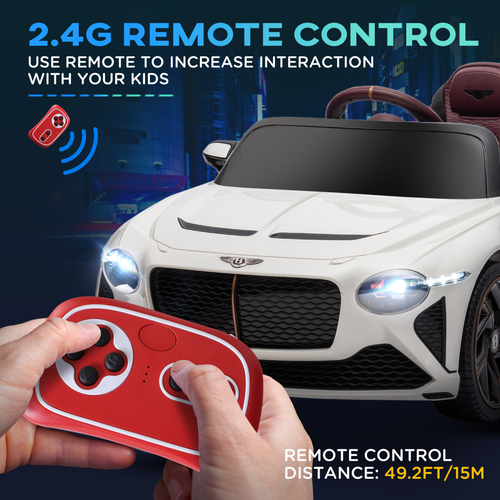 Children's toy car with remote control and text about remote control features.