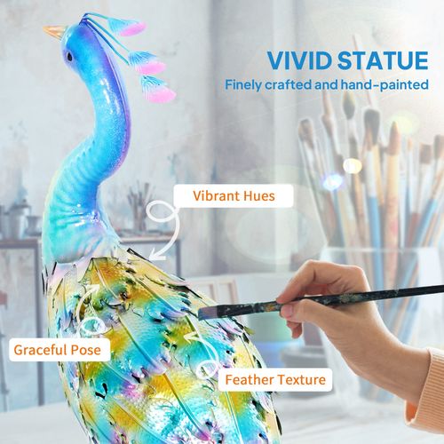 Outsunny Peacock Garden Statue, Metal Garden Gift with Stakes, Multi-Colour