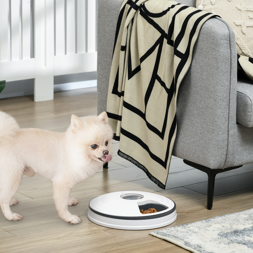 Automatic Pet Feeder w/ Digital Timer Six-Meal Food Dispenser Trays White