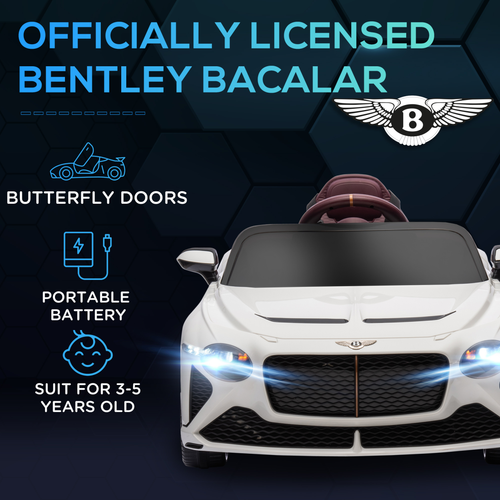Children's toy Bentley car with butterfly doors and portable battery on a dark background