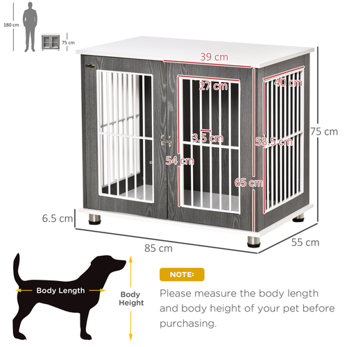 Modern Dog Crate Pet Kennel Cage w/ Lockable Door - Grey & White Pawhut