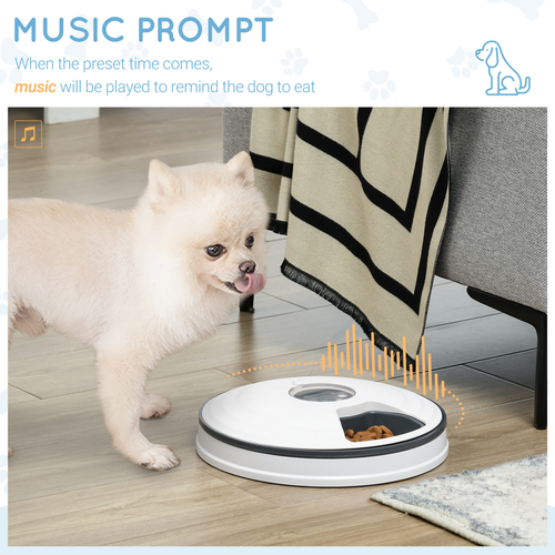 Automatic Pet Feeder w/ Digital Timer Six-Meal Food Dispenser Trays White