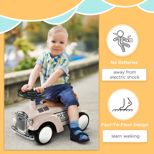 AIYAPLAY Foot To Floor Slider with Steering Wheel for 12-36 Months Cream White
