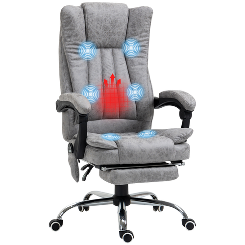 6-Point Vibrating Massage Office Chair w/ Microfibre Upholstery Arms Grey