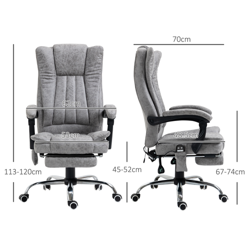 6-Point Vibrating Massage Office Chair w/ Microfibre Upholstery Arms Grey