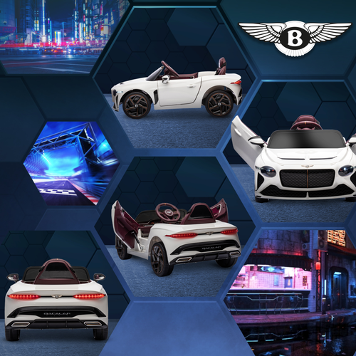 Collage of a toy Bentley car with cityscape background