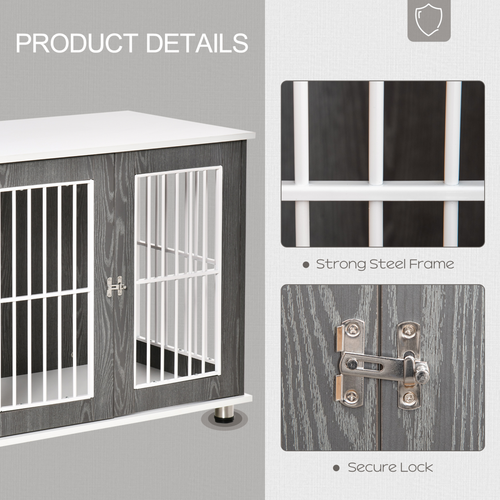 Modern Dog Crate Pet Kennel Cage w/ Lockable Door - Grey & White Pawhut