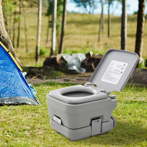 10L Portable Travel Toilet Outdoor Camping with 2 Detachable Tanks Grey HOMCOM